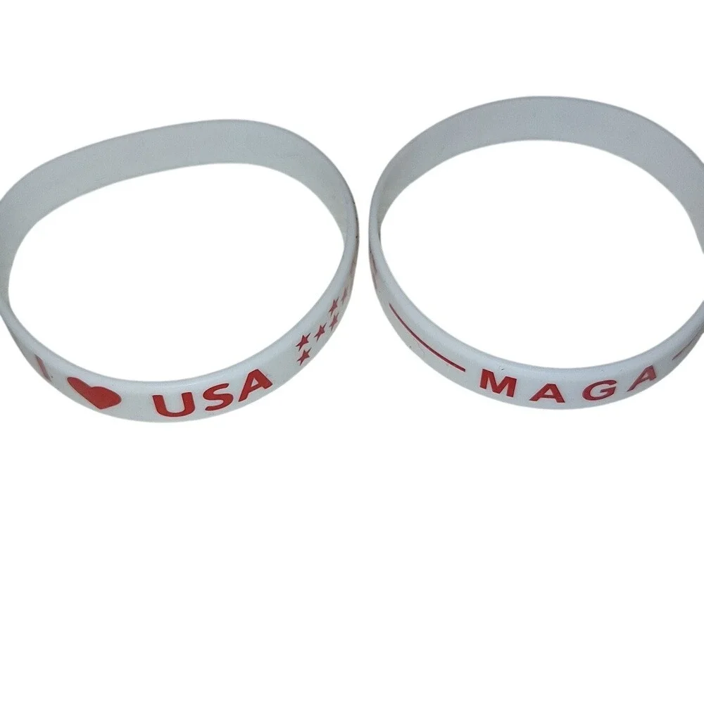 MAGA I Love USA Silicone Wristbands White‎ Red Patriotic Bracelets (5)
